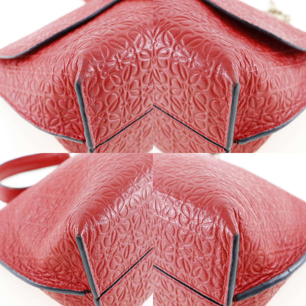 LOEWE Shoulder Bag Calfskin Red ChainShoulder Repeat anagram Avenue Women Used Authentic
