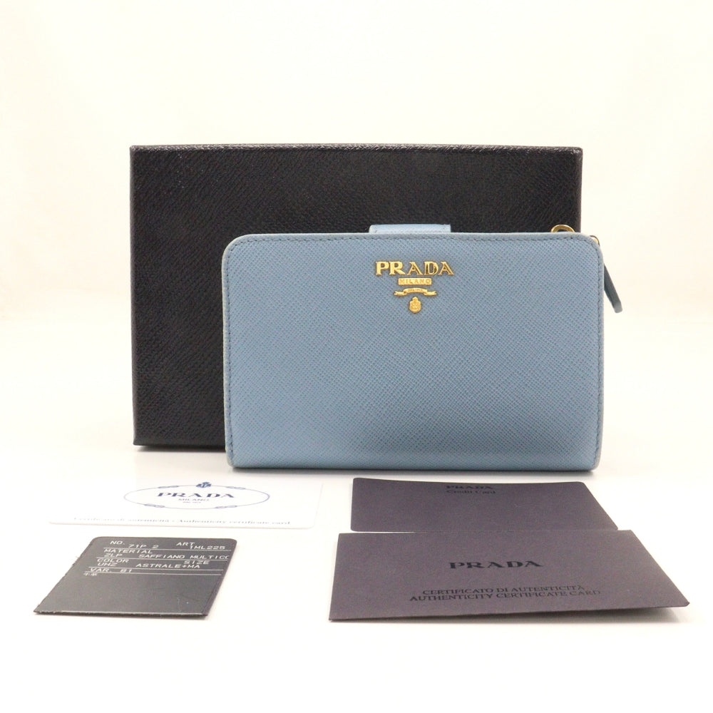 PRADA Bifold Wallet Safiano light blue