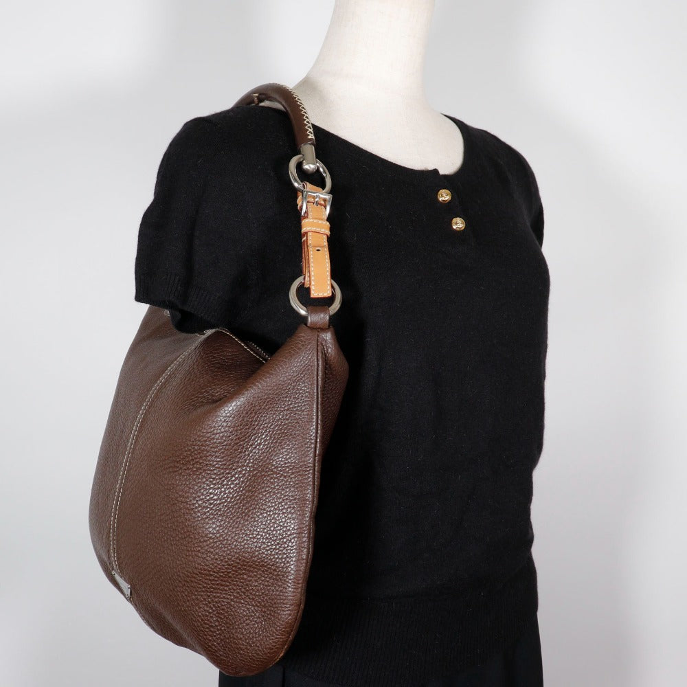 PRADA Shoulder Bag Calfskin Brown one belt