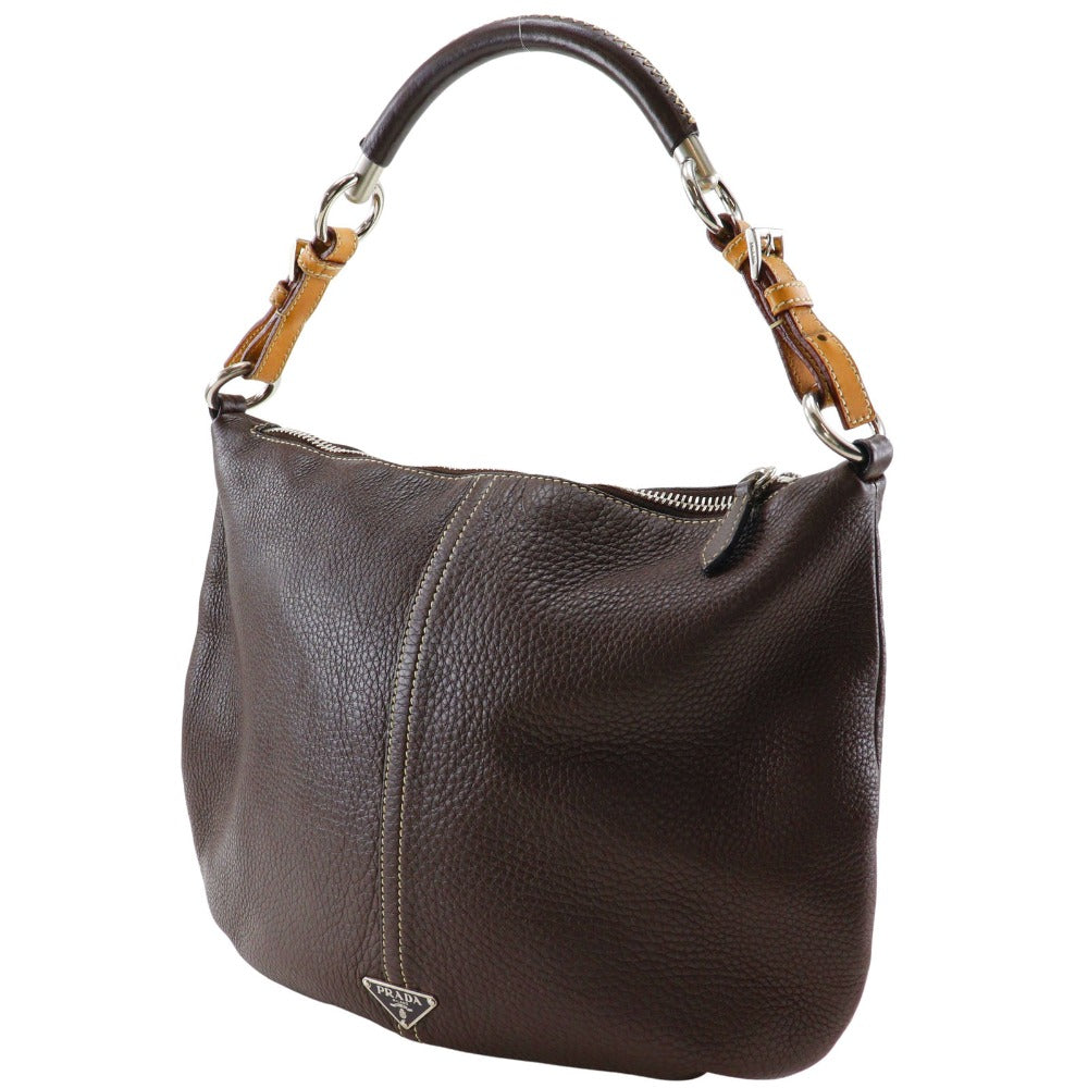 PRADA Shoulder Bag Calfskin Brown one belt