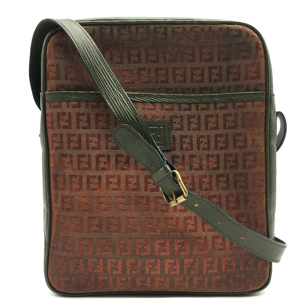 FENDI Shoulder Bag PVC / Leather Khaki x Brown type Zucchino ZuccaPattern logoPattern pochette Vintage old