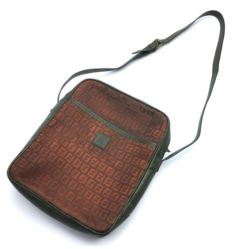 FENDI Shoulder Bag PVC / Leather Khaki x Brown type Zucchino ZuccaPattern logoPattern pochette Vintage old
