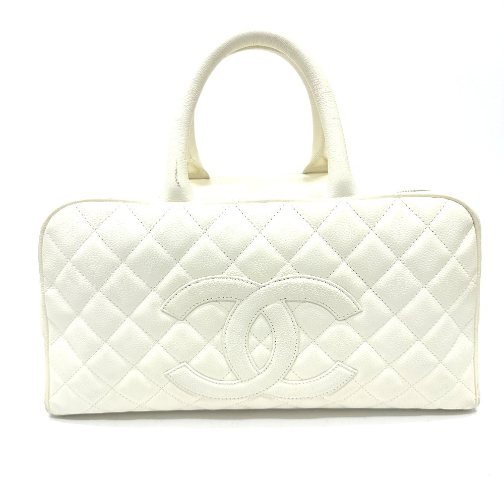 CHANEL Handbag Caviar skin white CC COCO Mark Boston Duffel bag Women Used Authentic