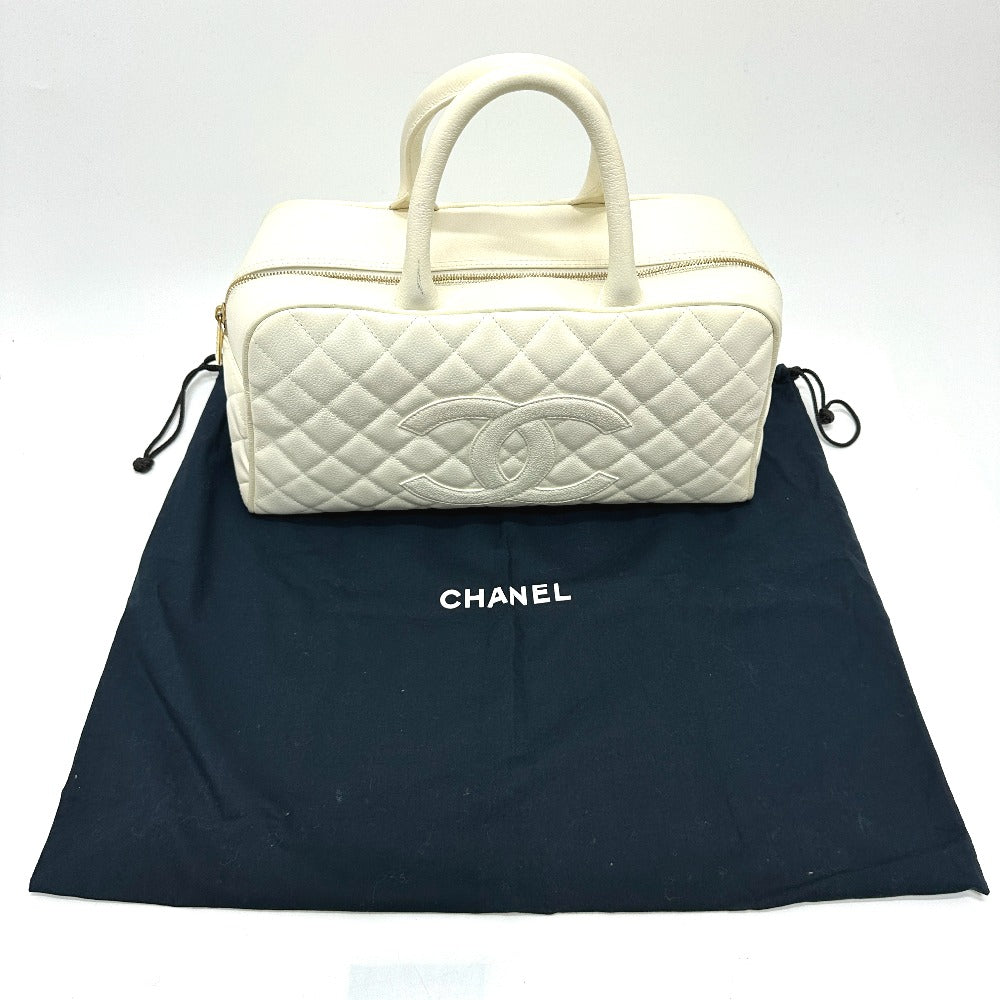 CHANEL Handbag Caviar skin white CC COCO Mark Boston Duffel bag Women Used Authentic
