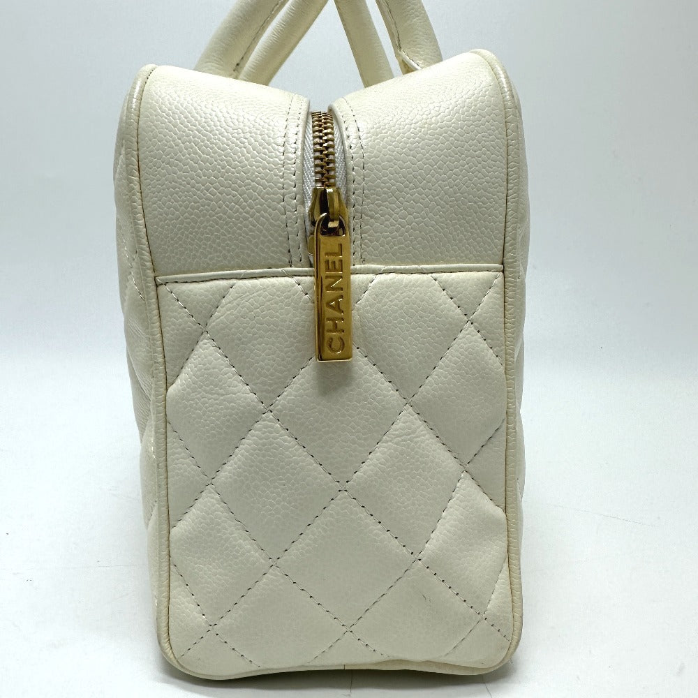 CHANEL Handbag Caviar skin white CC COCO Mark Boston Duffel bag Women Used Authentic
