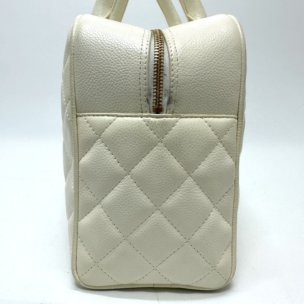 CHANEL Handbag Caviar skin white CC COCO Mark Boston Duffel bag Women Used Authentic