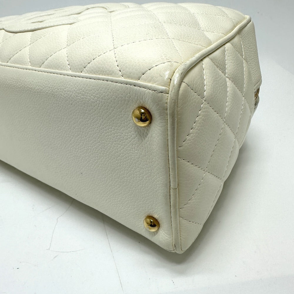 CHANEL Handbag Caviar skin white CC COCO Mark Boston Duffel bag Women Used Authentic