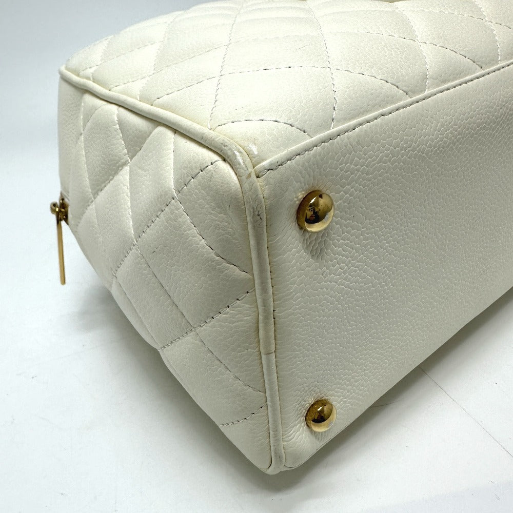 CHANEL Handbag Caviar skin white CC COCO Mark Boston Duffel bag Women Used Authentic