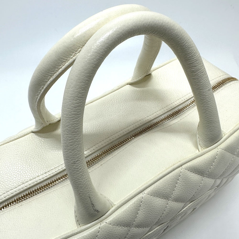 CHANEL Handbag Caviar skin white CC COCO Mark Boston Duffel bag Women Used Authentic