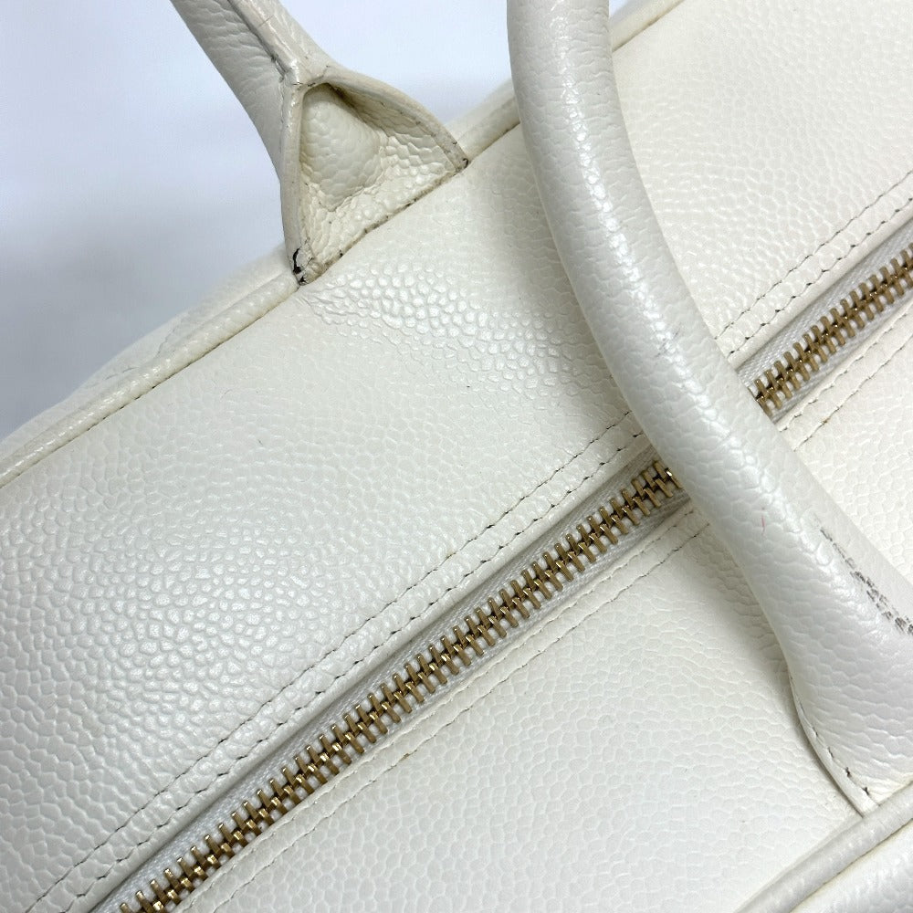 CHANEL Handbag Caviar skin white CC COCO Mark Boston Duffel bag Women Used Authentic