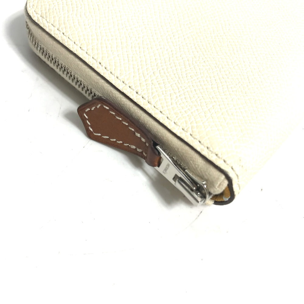 HERMES Coin case Epsom white Silk In Coin Pocket Compact Wallet Azap compact Women Used Authentic