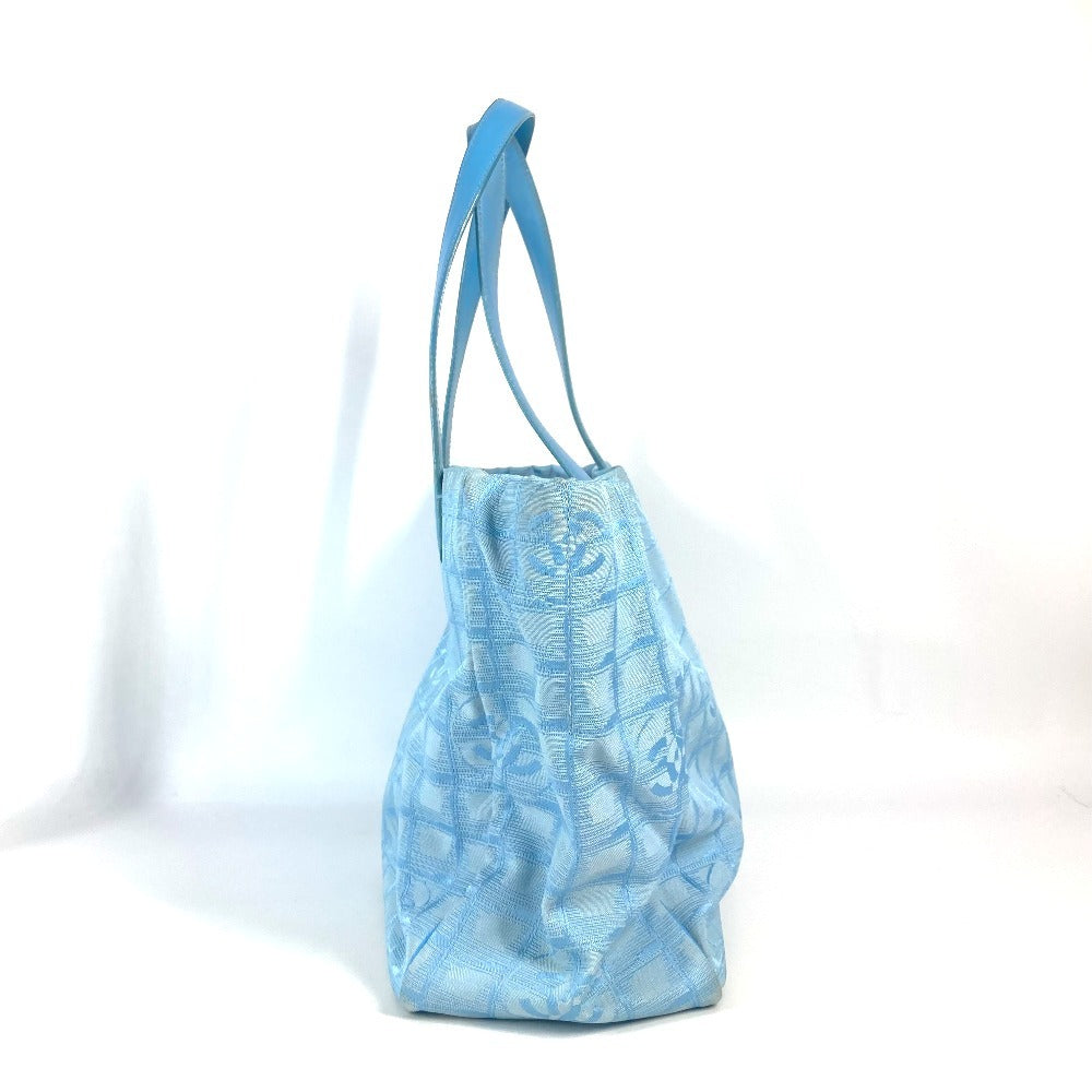 CHANEL Shoulder Bag A15991 Nylon jacquard / leather blue New Travel Line MM