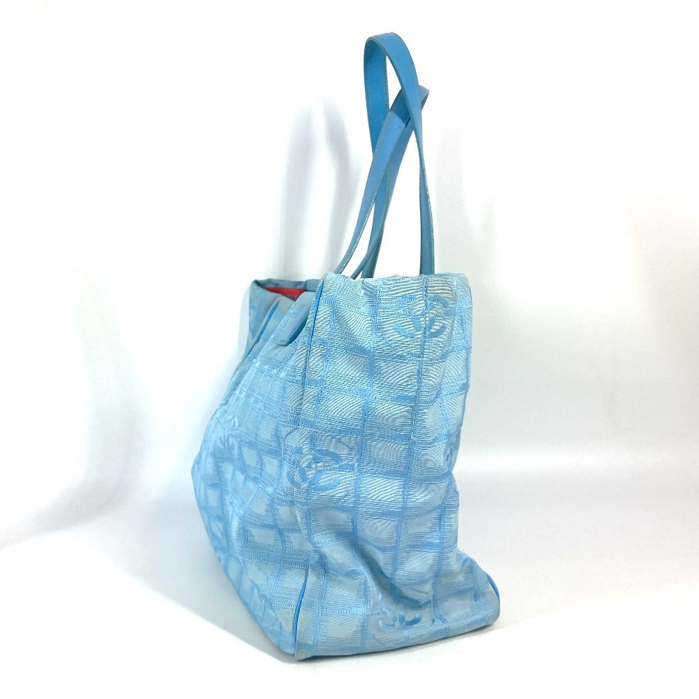 CHANEL Shoulder Bag A15991 Nylon jacquard / leather blue New Travel Line MM