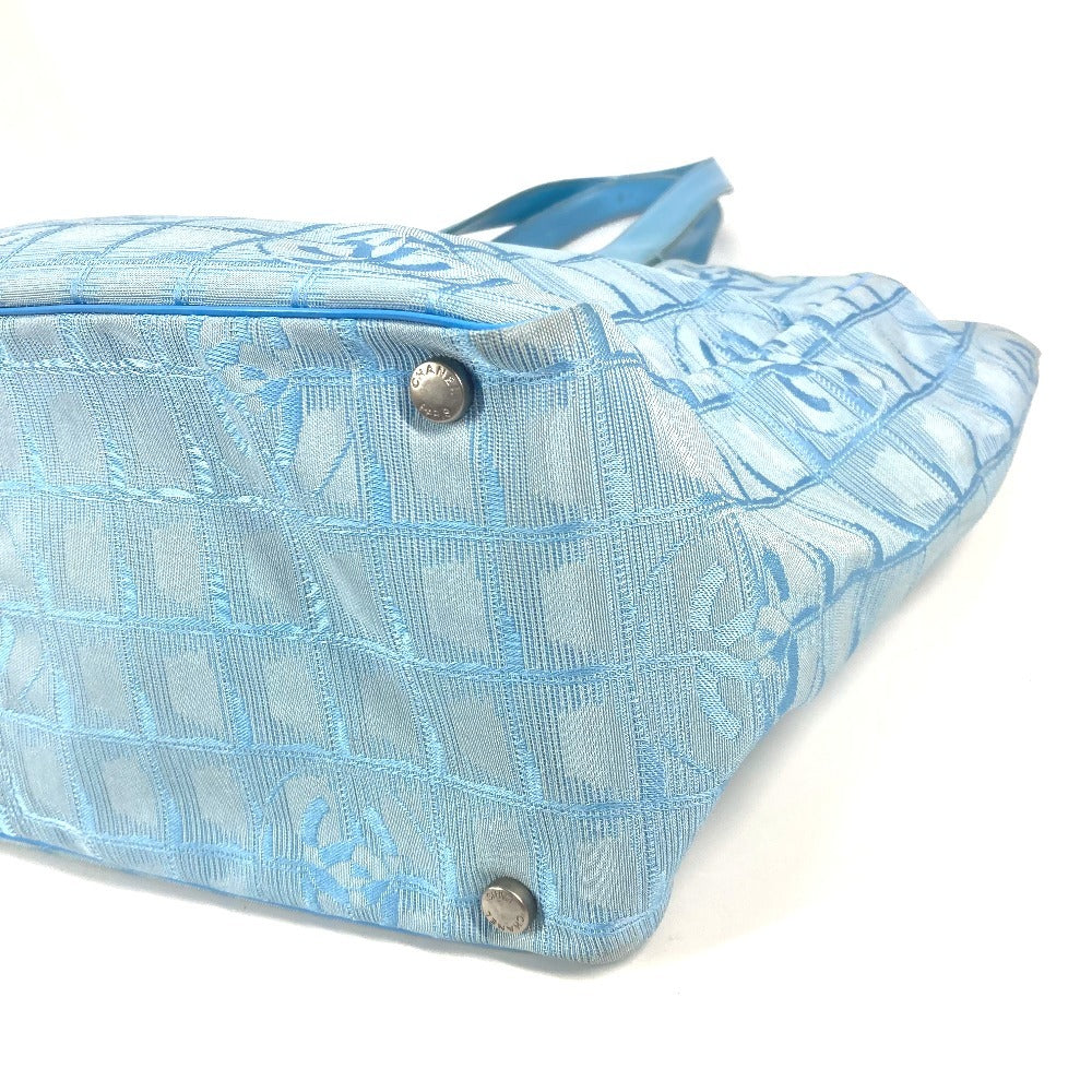 CHANEL Shoulder Bag A15991 Nylon jacquard / leather blue New Travel Line MM