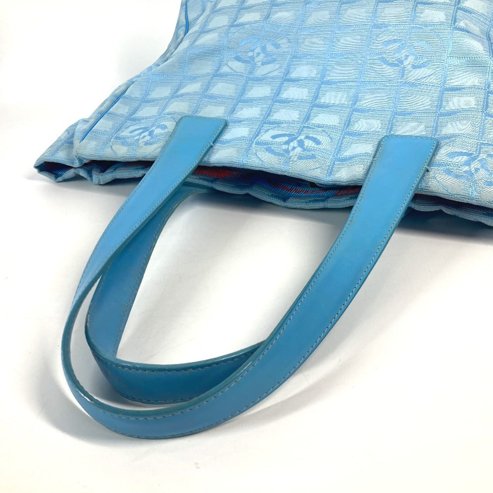CHANEL Shoulder Bag A15991 Nylon jacquard / leather blue New Travel Line MM