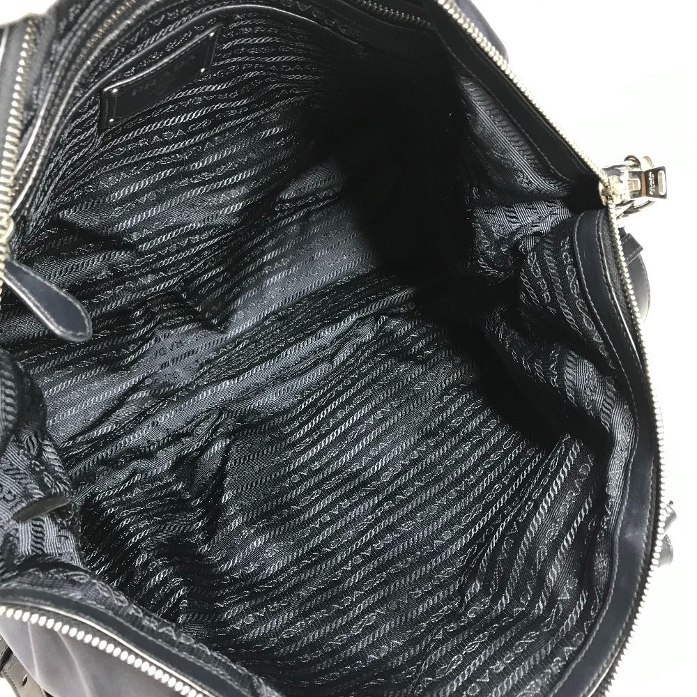 PRADA Shoulder Bag Leather / nylon Navy logo