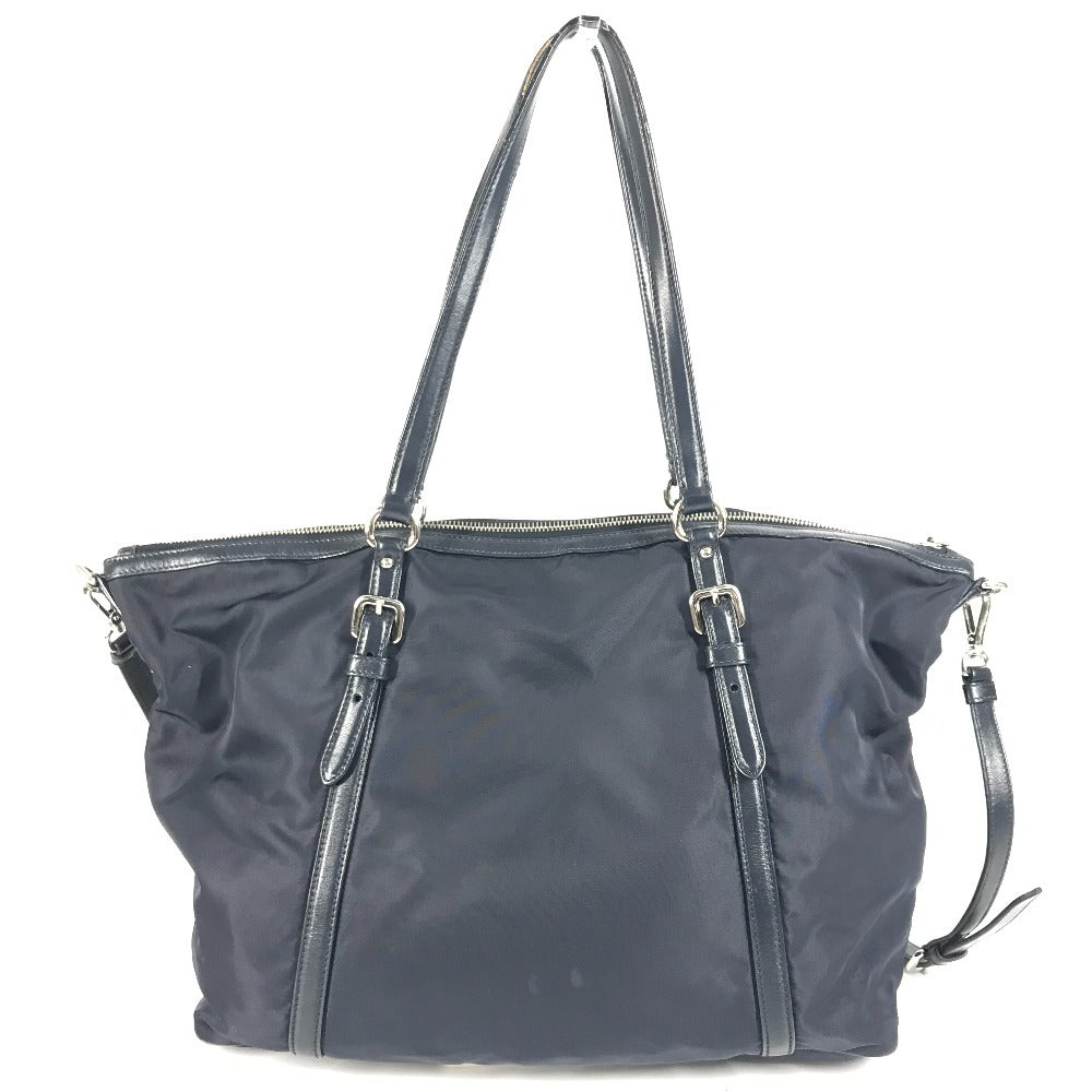 PRADA Shoulder Bag Leather / nylon Navy logo