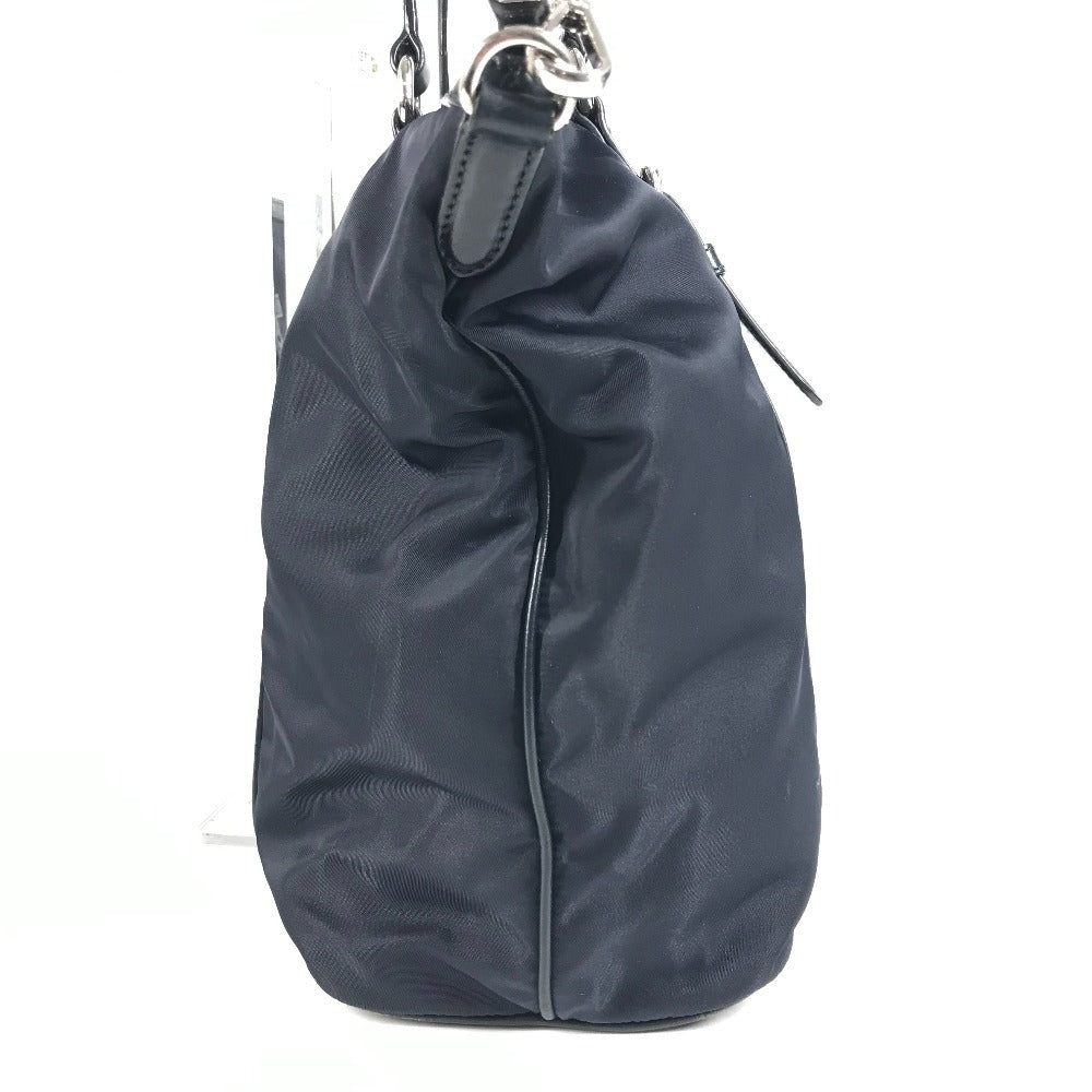 PRADA Shoulder Bag Leather / nylon Navy logo