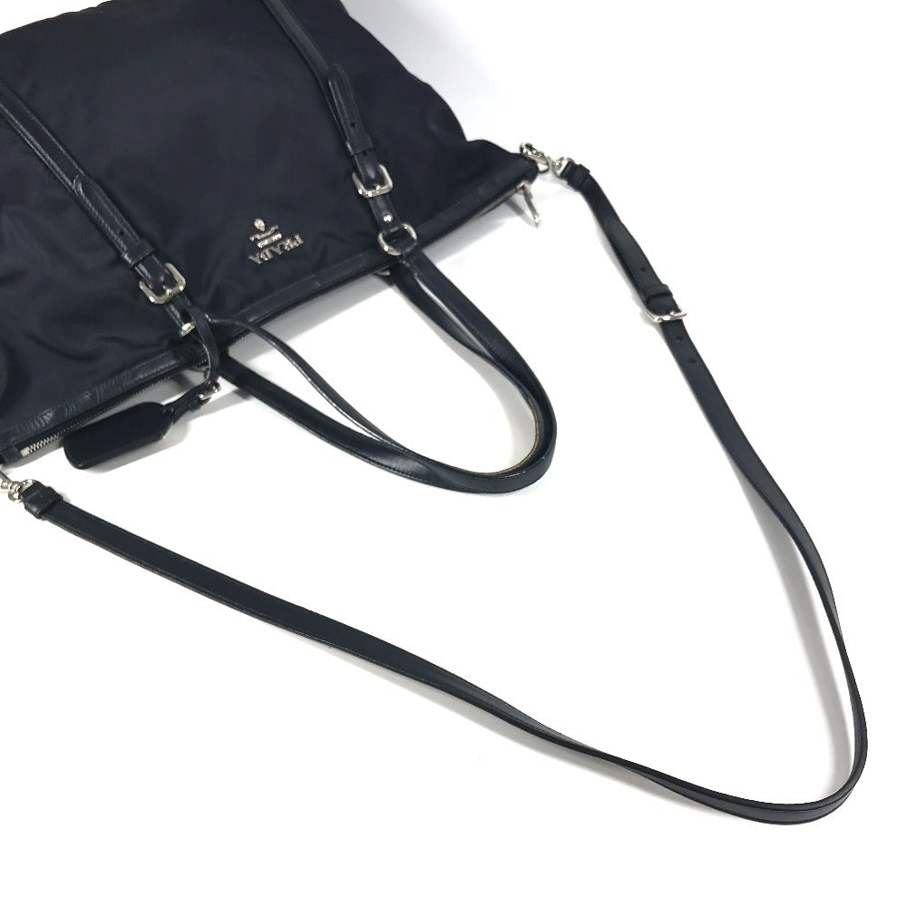 PRADA Shoulder Bag Leather / nylon Navy logo