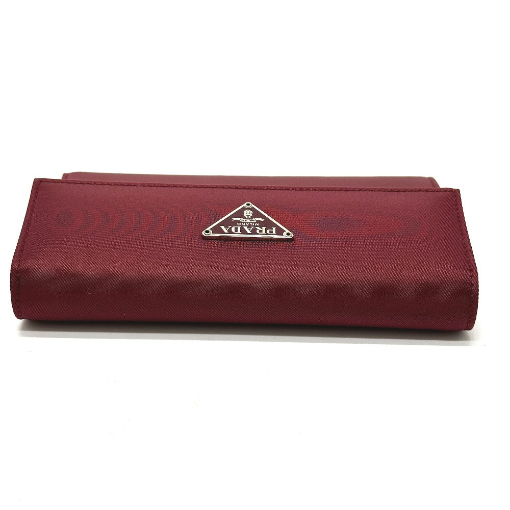 PRADA Trifold wallet Nylon, Saffiano Leather wine-red Triangle logo