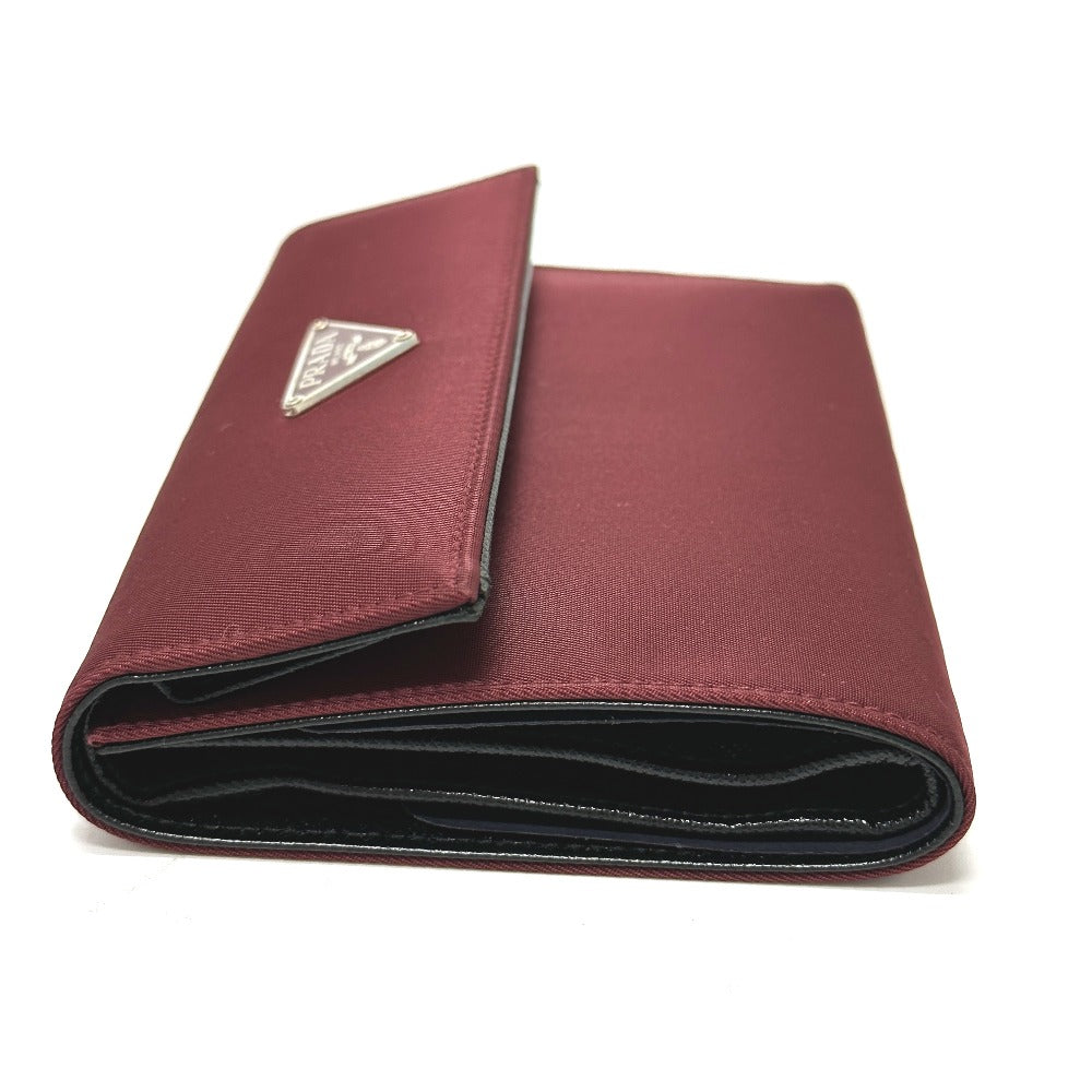 PRADA Trifold wallet Nylon, Saffiano Leather wine-red Triangle logo