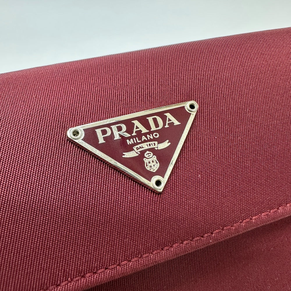 PRADA Trifold wallet Nylon, Saffiano Leather wine-red Triangle logo