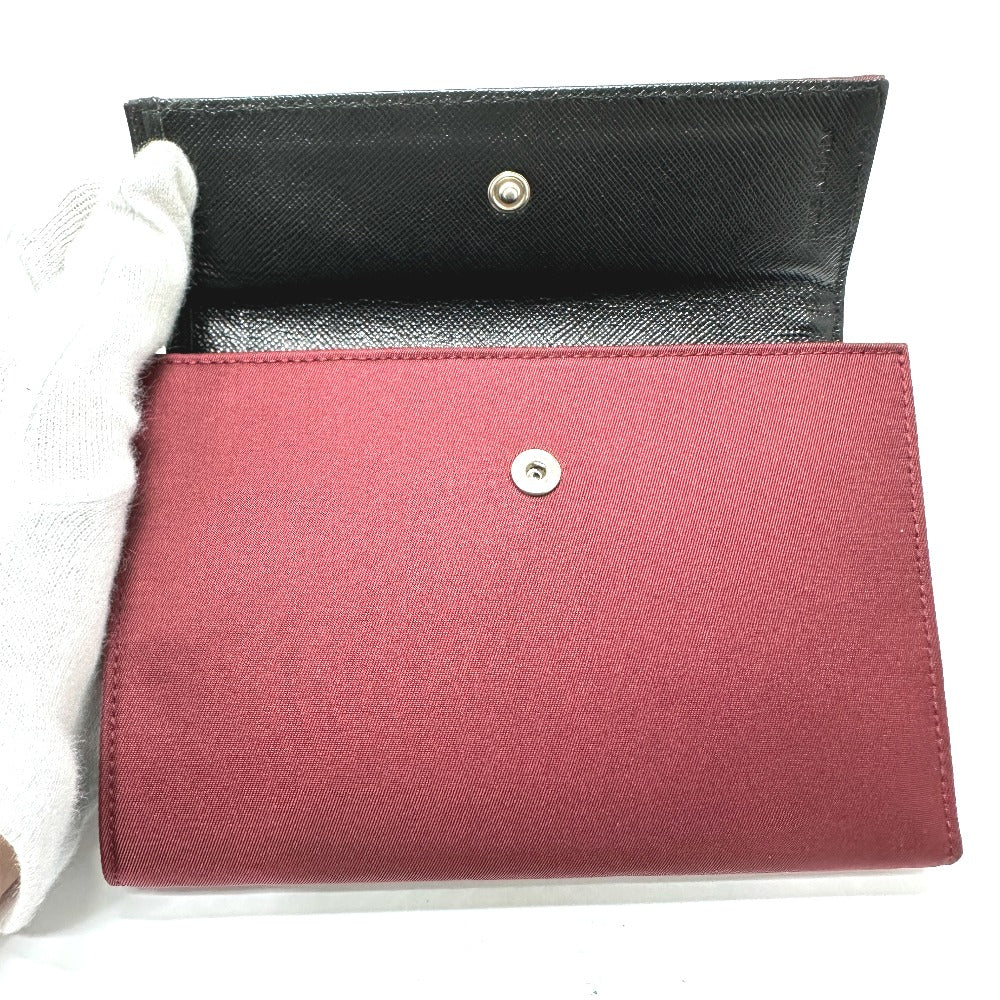 PRADA Trifold wallet Nylon, Saffiano Leather wine-red Triangle logo
