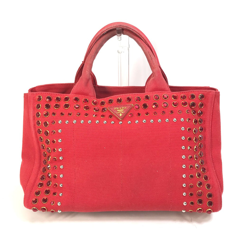 PRADA Tote Bag canvas Red Triangle logo plate Canapa GM Bijou Women Used Authentic