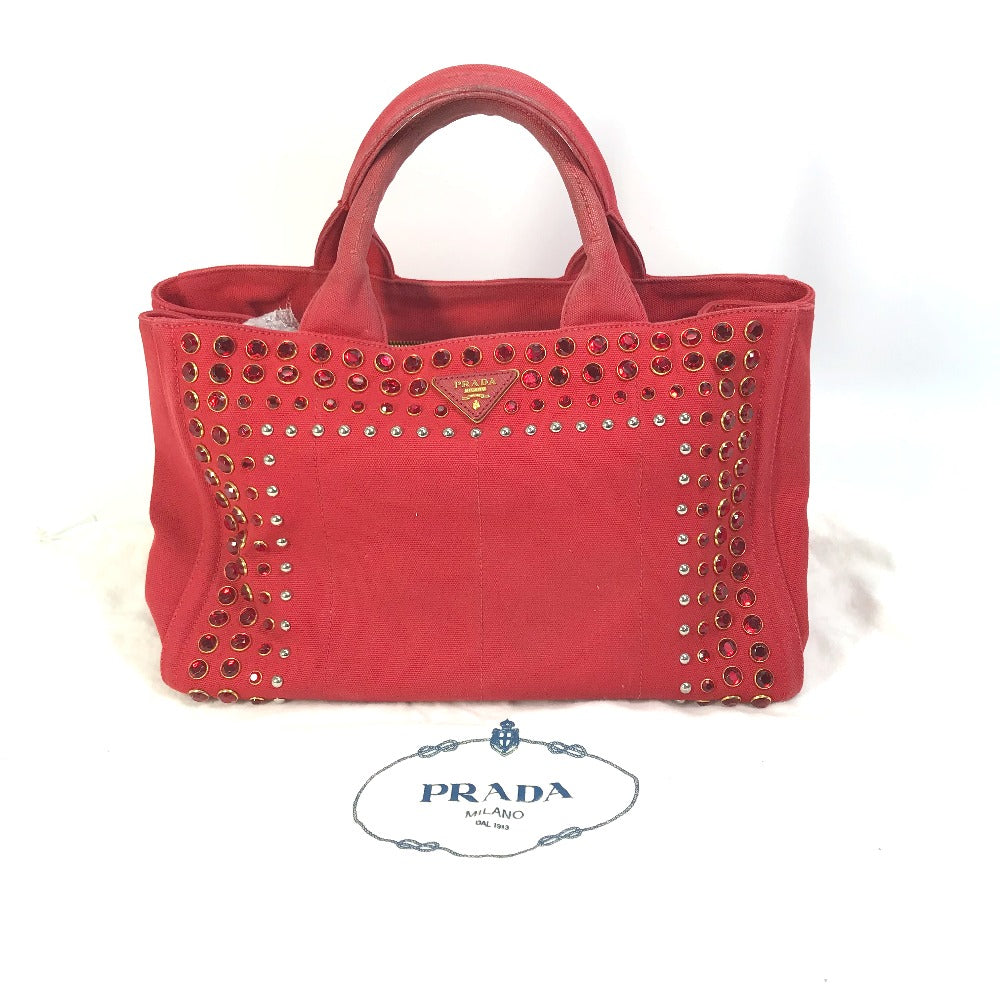 PRADA Tote Bag canvas Red Triangle logo plate Canapa GM Bijou Women Used Authentic