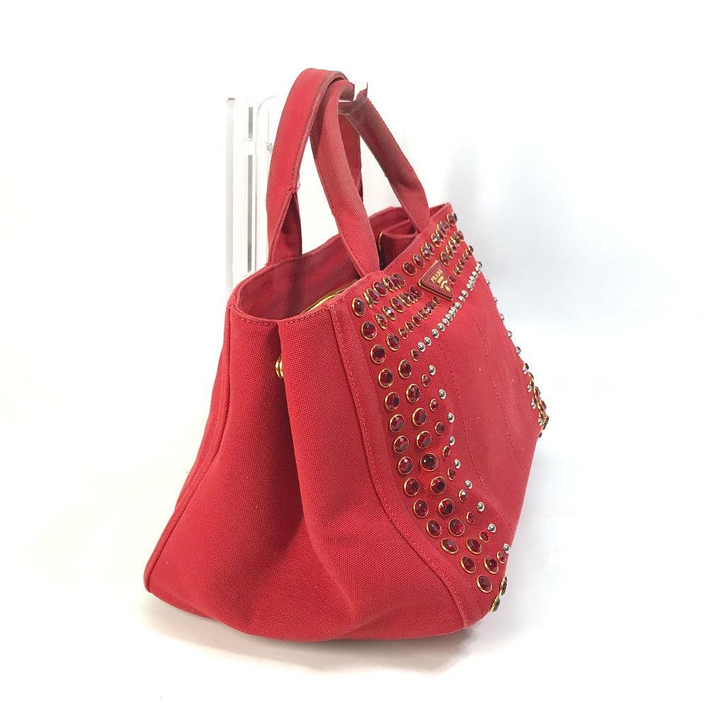 PRADA Tote Bag canvas Red Triangle logo plate Canapa GM Bijou Women Used Authentic