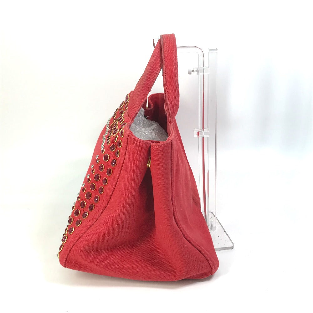 PRADA Tote Bag canvas Red Triangle logo plate Canapa GM Bijou Women Used Authentic