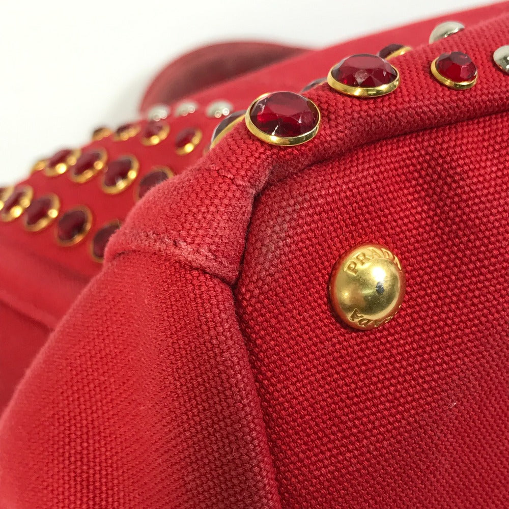 PRADA Tote Bag canvas Red Triangle logo plate Canapa GM Bijou Women Used Authentic