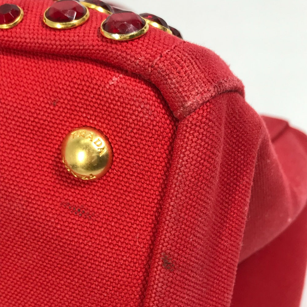 PRADA Tote Bag canvas Red Triangle logo plate Canapa GM Bijou Women Used Authentic