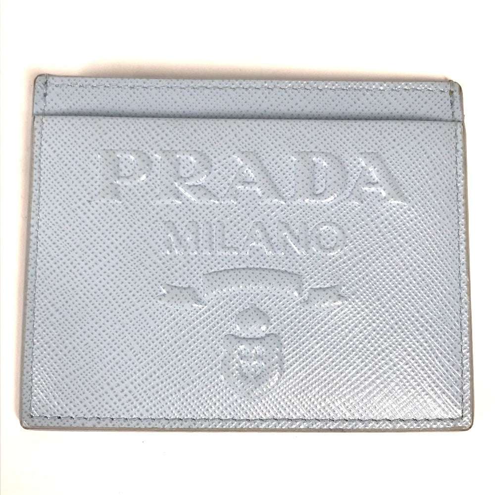 PRADA Card Case leather Light blue Embossed logo