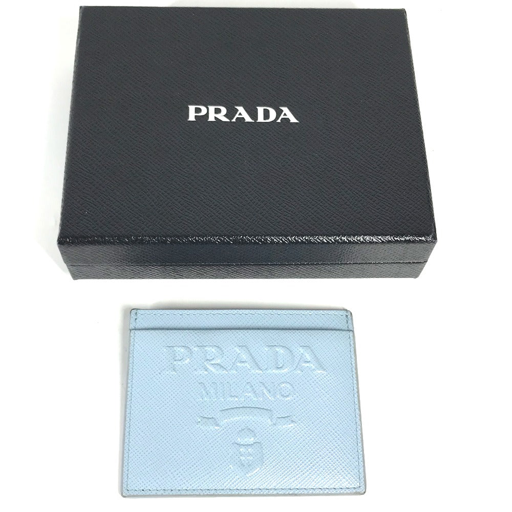 PRADA Card Case leather Light blue Embossed logo