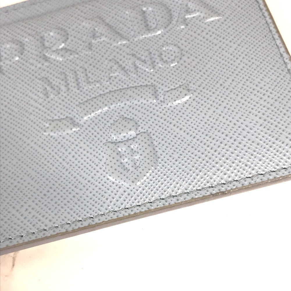 PRADA Card Case leather Light blue Embossed logo