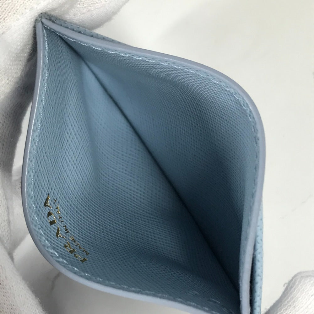 PRADA Card Case leather Light blue Embossed logo