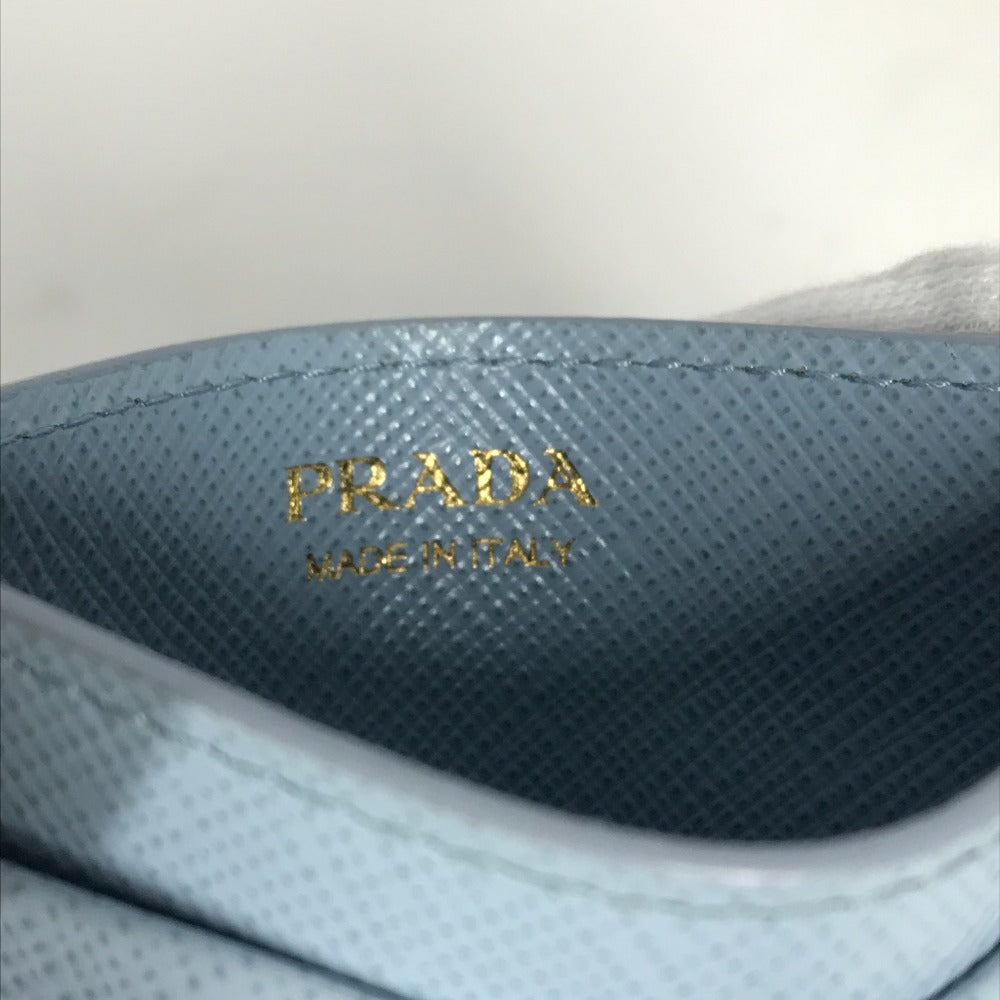 PRADA Card Case leather Light blue Embossed logo