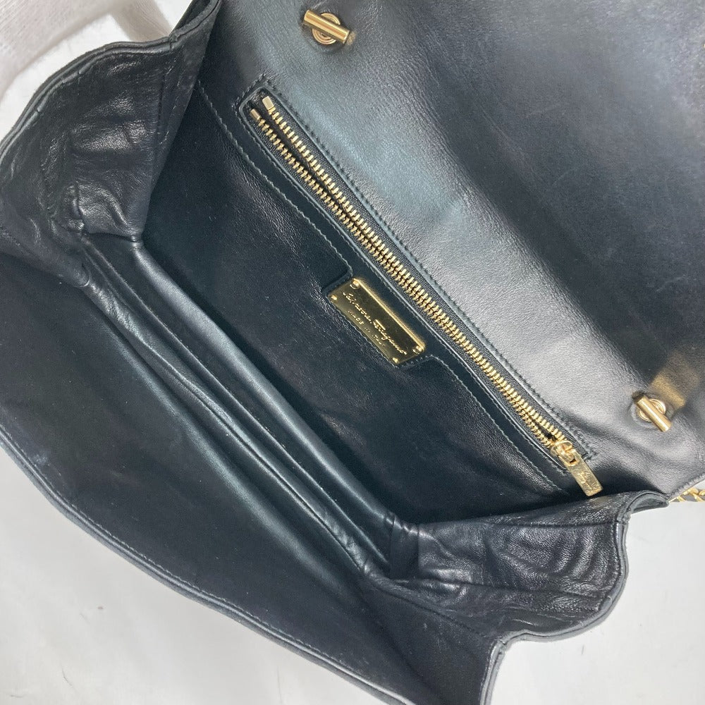 Salvatore Ferragamo Shoulder Bag suede black Crossbody bag Chain bag Women Used Authentic