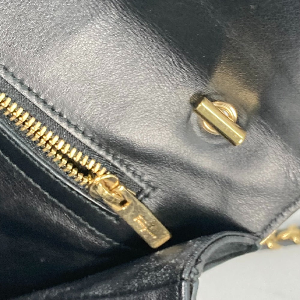 Salvatore Ferragamo Shoulder Bag suede black Crossbody bag Chain bag Women Used Authentic