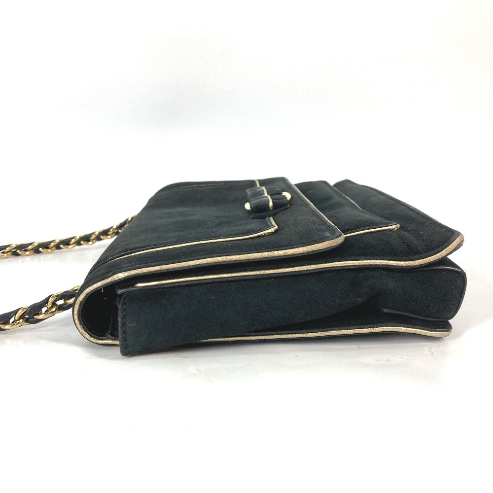 Salvatore Ferragamo Shoulder Bag suede black Crossbody bag Chain bag Women Used Authentic