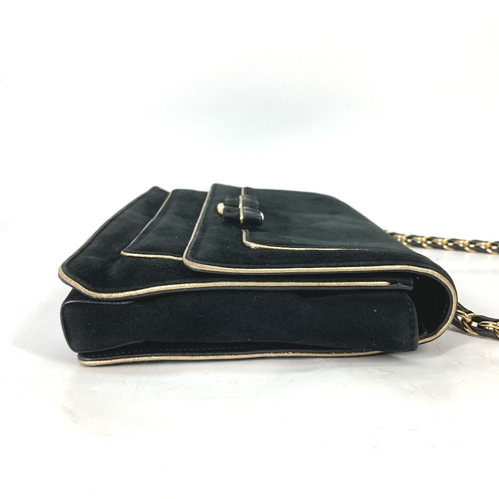 Salvatore Ferragamo Shoulder Bag suede black Crossbody bag Chain bag Women Used Authentic