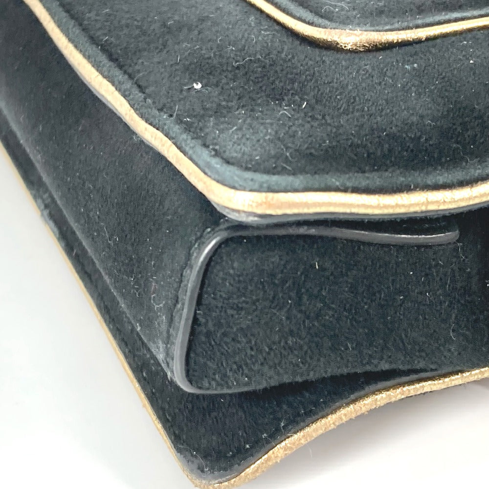 Salvatore Ferragamo Shoulder Bag suede black Crossbody bag Chain bag Women Used Authentic