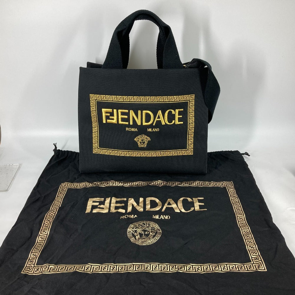 FENDI Shoulder Bag 8BH395 canvas black VERSACE collaboration FENDACE FENDACE Women Used Authentic