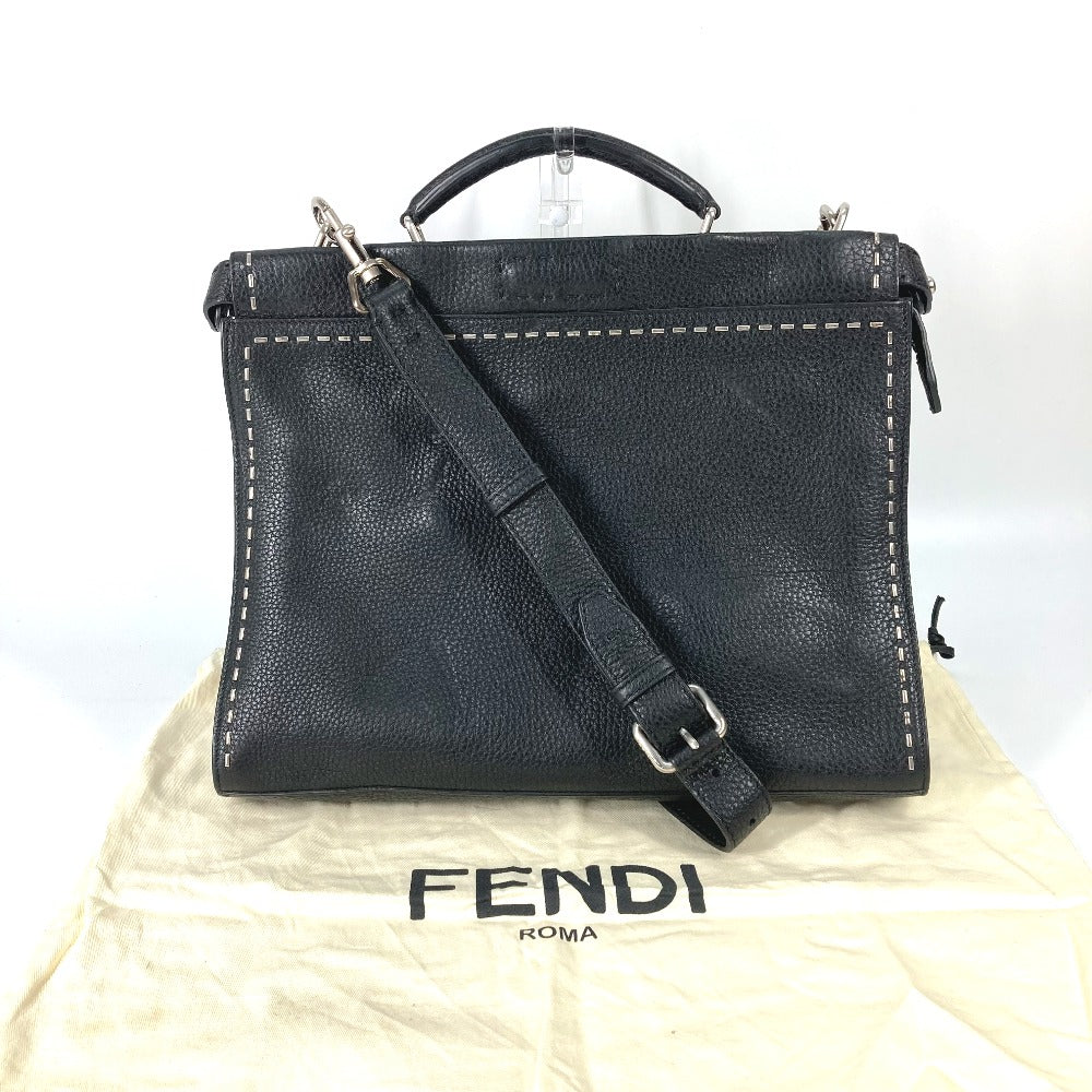 FENDI Handbag 7VA406 leather black Shoulder Bag Crossbody bag Selleria Peekaboo Iconic Fit mens Used Authentic