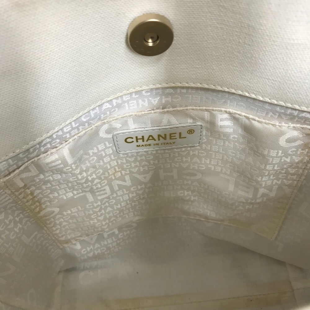 CHANEL Shoulder Bag canvas Gray x white Windows line Handbag