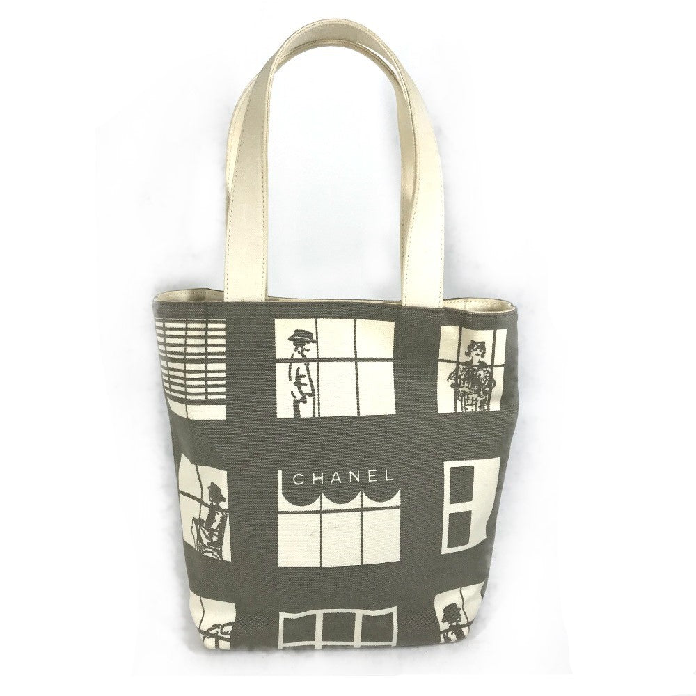 CHANEL Shoulder Bag canvas Gray x white Windows line Handbag