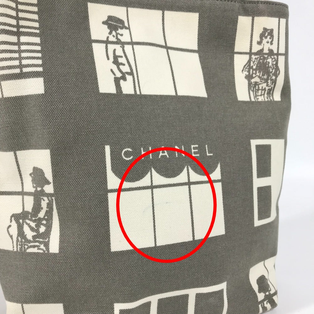 CHANEL Shoulder Bag canvas Gray x white Windows line Handbag