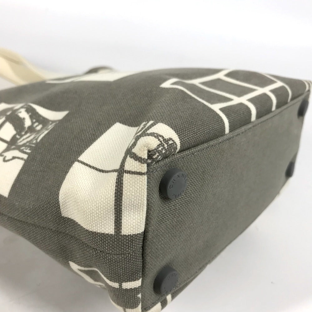 CHANEL Shoulder Bag canvas Gray x white Windows line Handbag