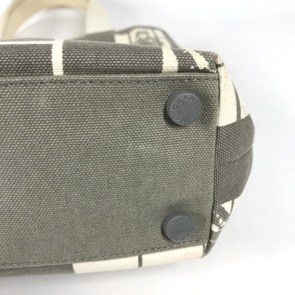 CHANEL Shoulder Bag canvas Gray x white Windows line Handbag